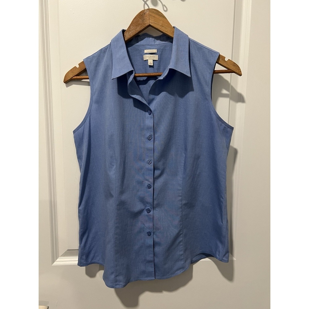 Talbots Non-Iron Sleeveless Perfect Shirt Women's Blue Size Small 100%‎ Cotton